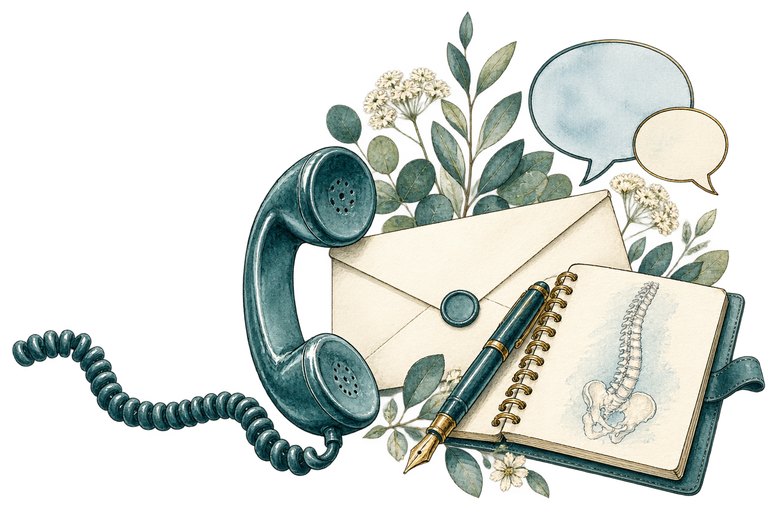 Telephone, envelope and patient information notebook