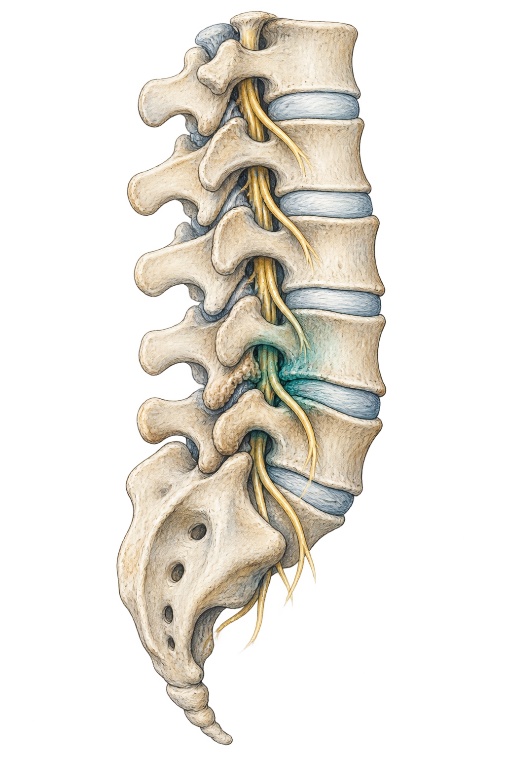 Editorial illustration of the lumbar spine